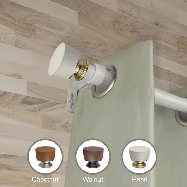 EMOH 1" dia Adjustable Single Faux Wood Curtain Rod 28-48 inch in Pearl White with Jacoby Finials