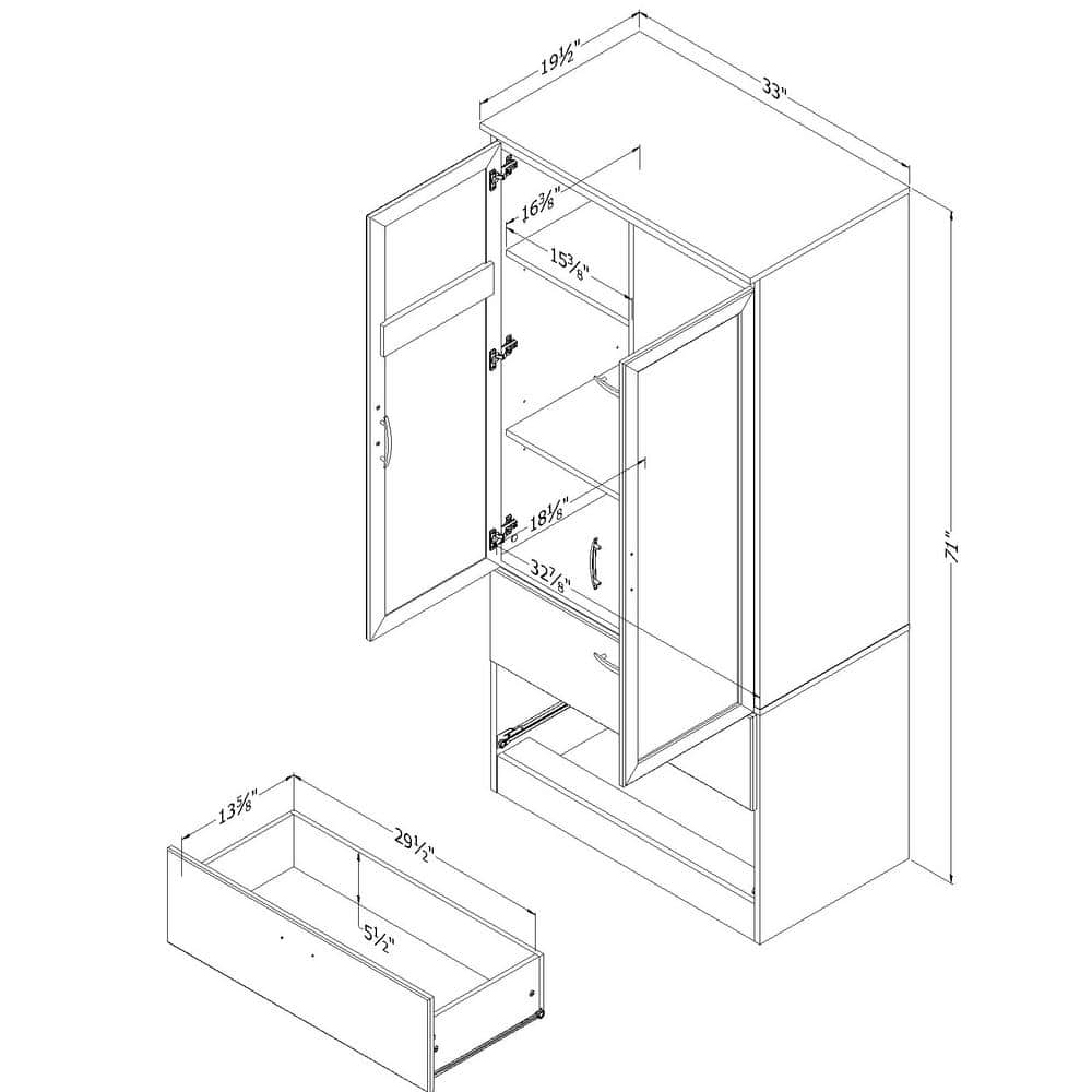 Pure White Transitional Wardrobe Armoire with Mirror