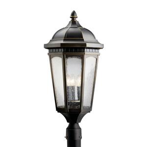 Courtyard Hardwired 3-Light Rubbed Bronze 4x4 Outdoor Deck Lamp Post Light with Clear Seeded Glass (1-Pack)