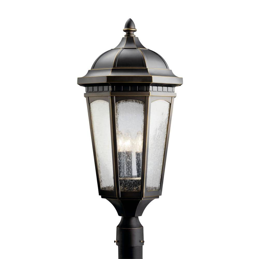 KICHLER Courtyard 3-Light Rubbed Bronze Aluminum Hardwired Waterproof Outdoor Post Light with No Bulbs Included (1-Pack)