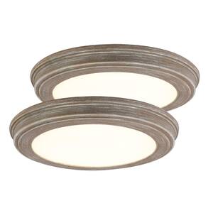 13 in. Weathered Gray Wood Color Changing LED Ceiling Flush Mount (2-Pack)