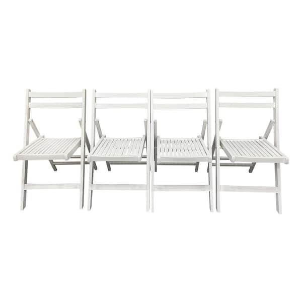 Angel Sar White Slatted Aspen Wood Folding Lawn Chair for Special Event, Set of 4