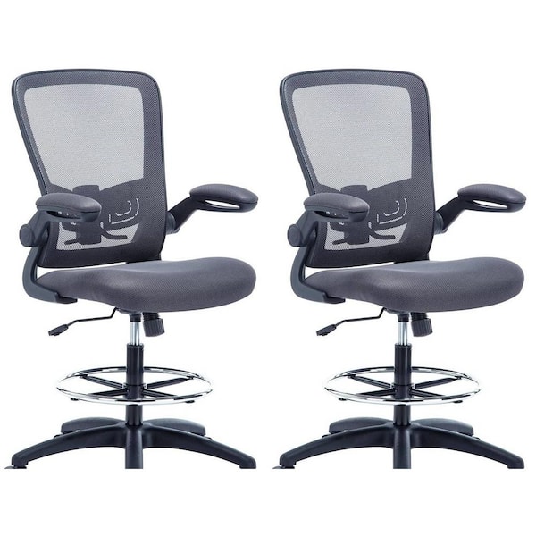 HOMESTOCK Mesh Drafting Chair with Lumbar Support Ergonomic Tall Executive Office Chair in Gray/Black Adjustable Height Set of 2