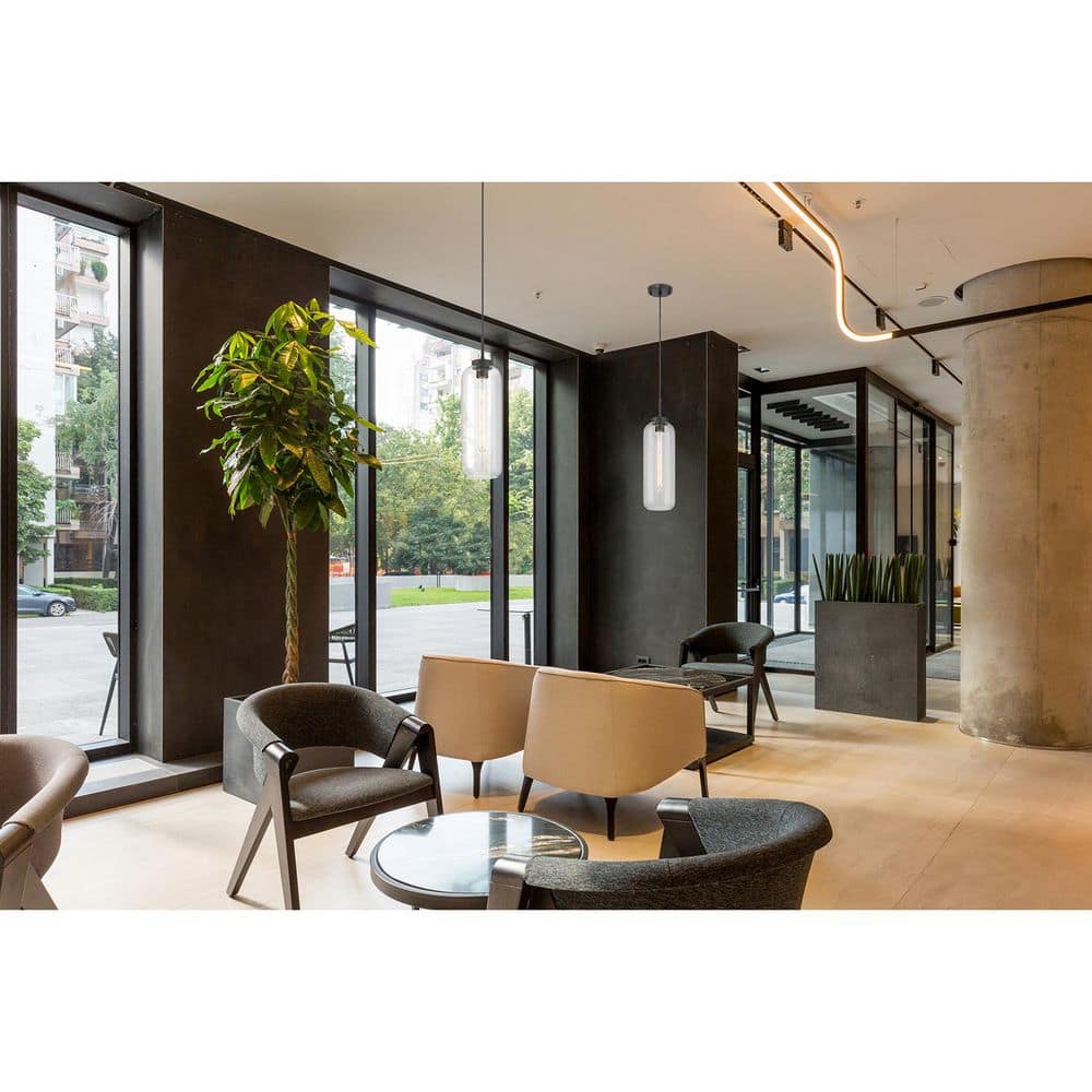 Elle 60-Watt 1-Light Matte Black Shaded Pendant Light with Clear Glass Shade price history on PriceWatchPro