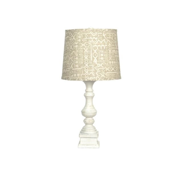HomeRoots 29 in. Distressed Beige Antiqued White Batik Shade Table Lamp