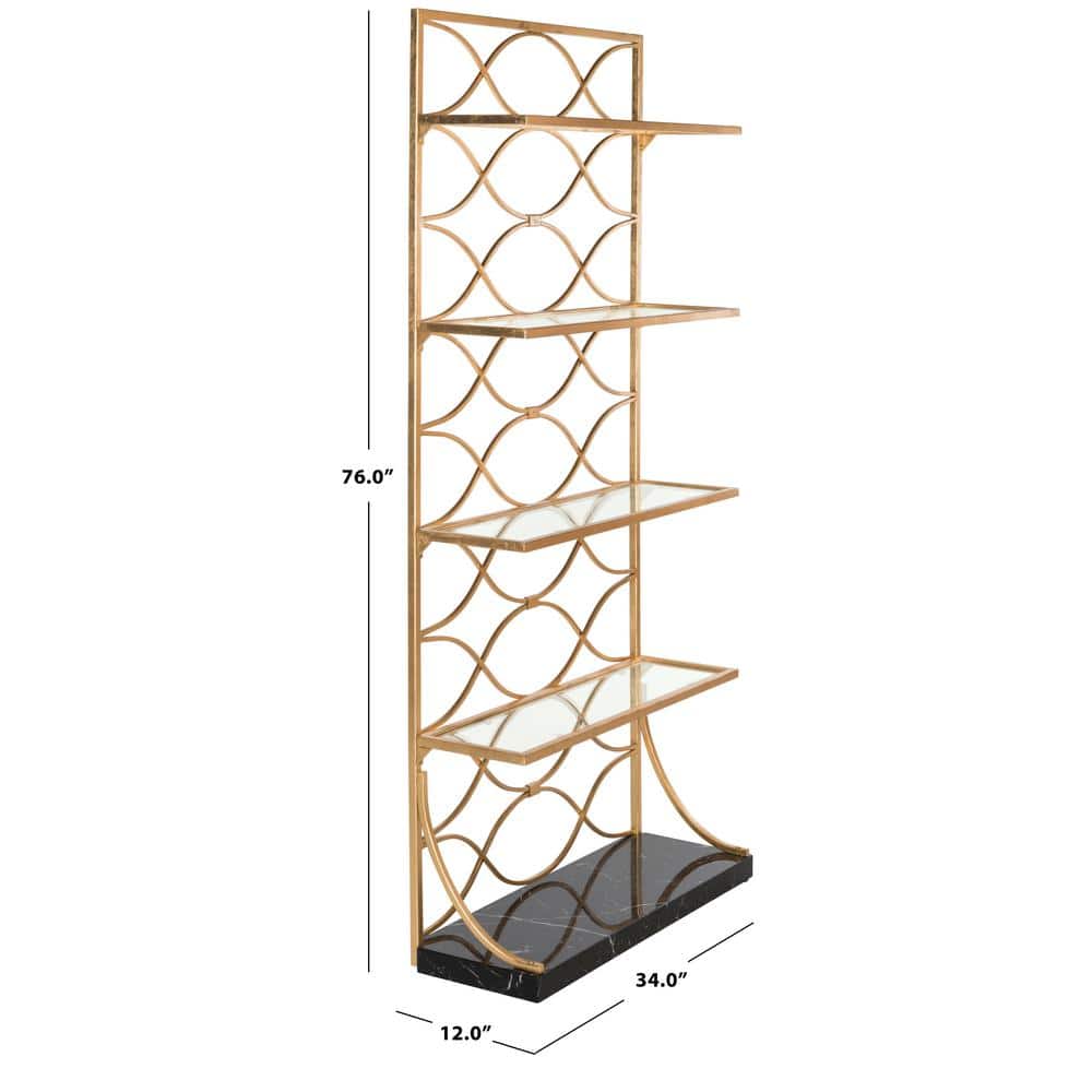 Black and Gold Glass 4-Tier Marble Base Etagere