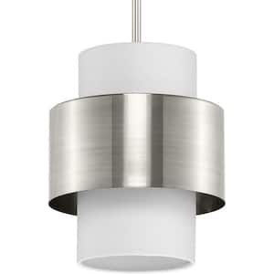 Silva Collection 1-Light Brushed Nickel White Linen Shade Pendant