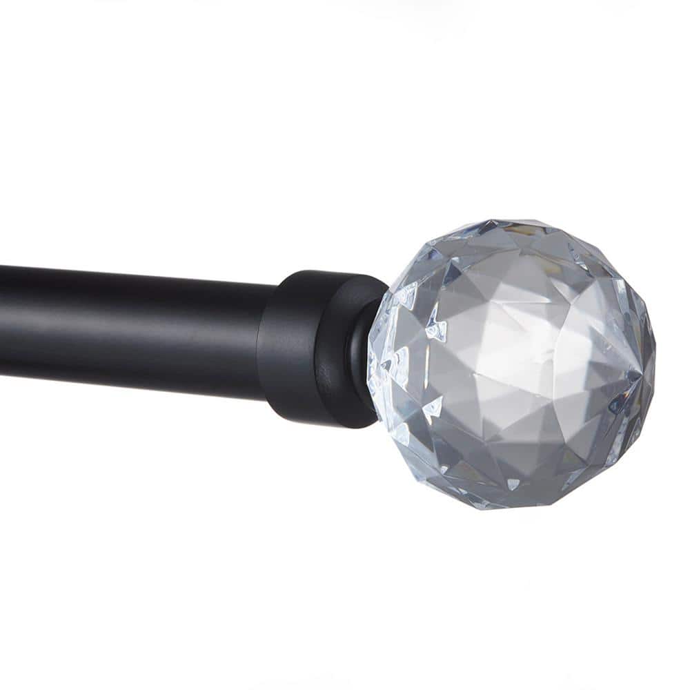 Matte Black Adjustable Curtain Rod with Clear Crystal Finials