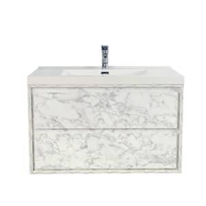 Sage 42 in. W Vanity in Marble White with Reinforced Acrylic Vanity Top in White with White Basin