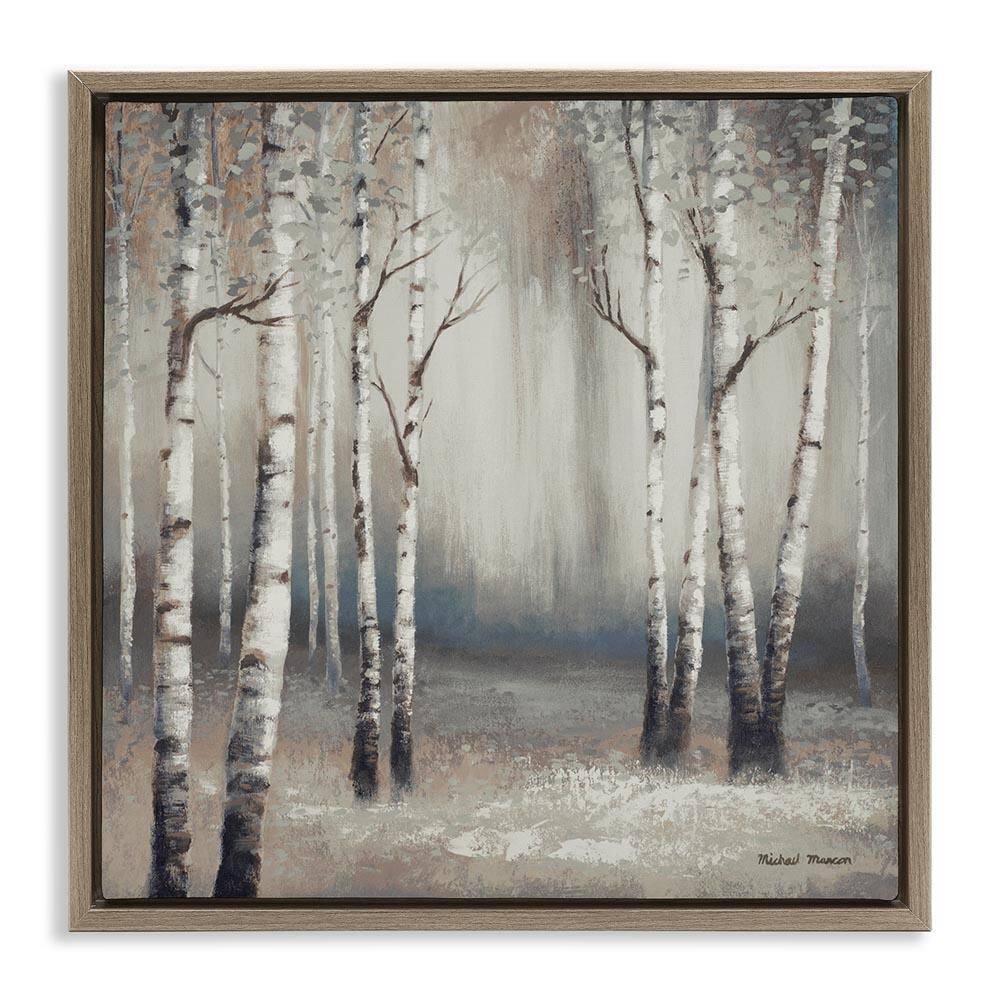 Misty Birch Tree Forest Landscape by Michael Marcon Brown Floater Frame Graphic Art Print Nature 25 in. x 25 in. price history on PriceWatchPro