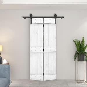 36 in. x 84 in. Mid-Bar Series White Stained DIY Wood Bi-Fold Barn Door with Sliding Hardware Kit