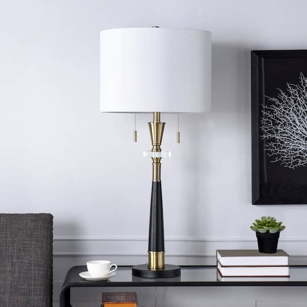 35.5 in. Gold Contemporary Bedside Table Lamp for Living Room with White Linen Shade