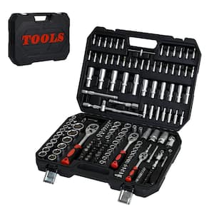 4 Gal. Black Plastic Deck Box, Steel Tools Box (171-Pieces)