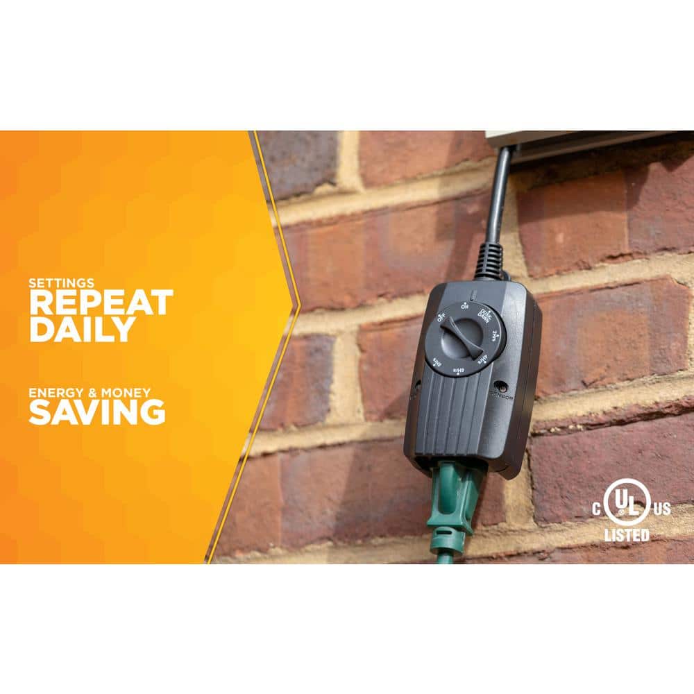 Black Outdoor Mechanical Light Sensor Timer with Photocell