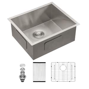 23 in. Undermount Single Bowl 18-Gauge Stainless Steel Bar Kitchen Sink with Bottom Grid