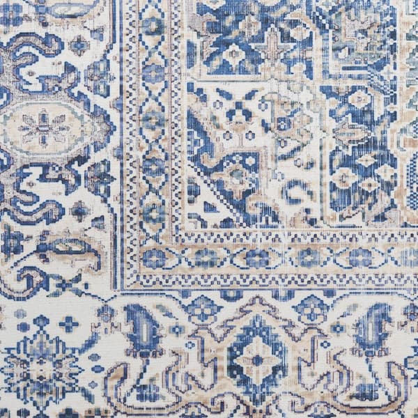 2 ft. x 8 ft. Blue Floral Washable Runner Area Rug