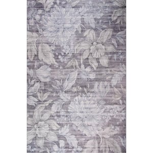 Modern Floral Beige Grey 7 ft. x 10 ft. Indoor Soft Area Rug