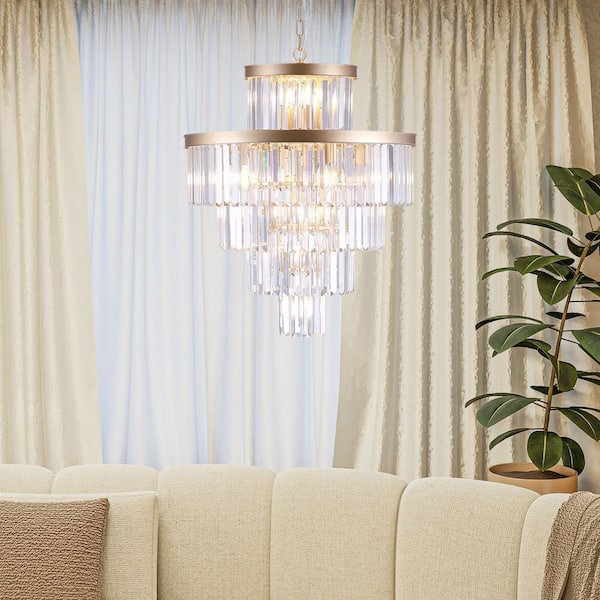15 light Gold Crystal Chandelier Lights Fixture Hanging Pendant Light Fixture for Dining Room Bedroom Living Room
