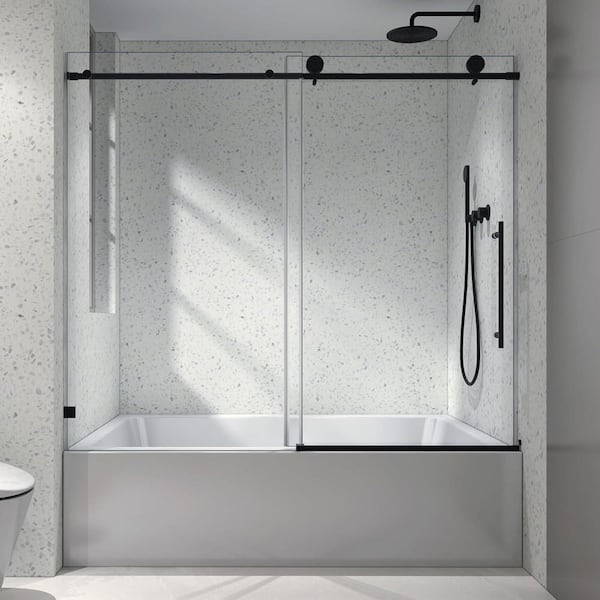 Classic 56-60 in. W x 63. H Frameless Sliding Bathtub Shower Door in Matte Black with 5/16 ANSI Thick Tempered Glass