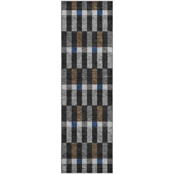 Mayfield Premium Machine Washable Abstract AMF2548 Black 2 ft. x 7 ft. Runner Rug