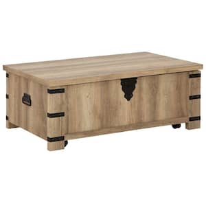 28 in. Brown and Black Rectangle Wood Coffee Table with Lift Top and Concealed Storage
