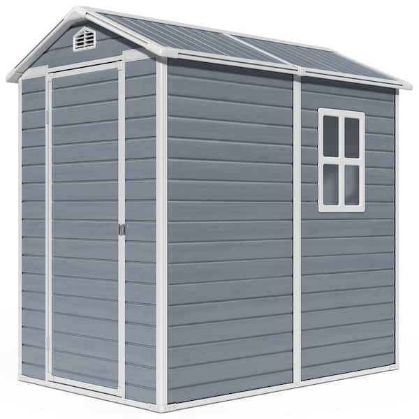 6 x 4 ft. Gray Resin Storage Shed-Outdoor Plastic Shed with Floor, Side Window, and Lockable Door Perfect for Garden