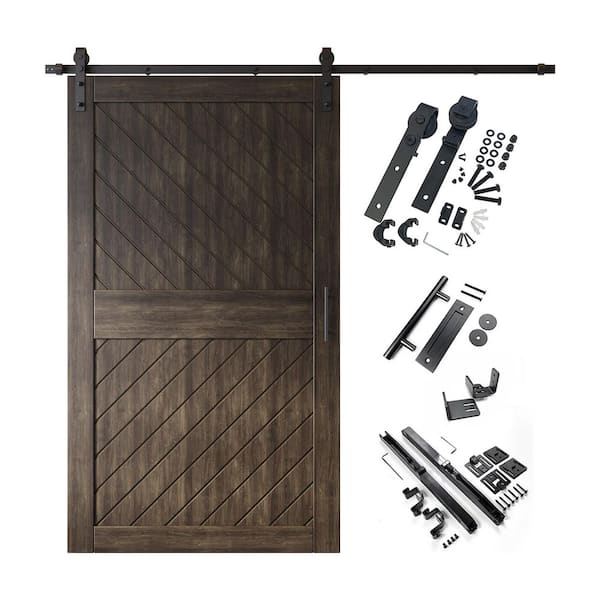 XT4 48 in. x 84 in. C-Panel Ebony Slanted Stripe Design Solid Pine Wood Sliding Barn Door with Hardware Kit
