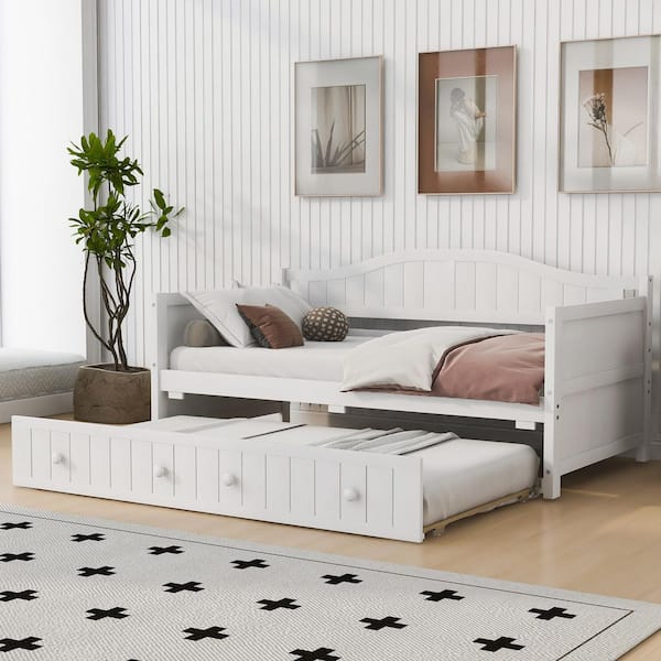White Twin Wood Daybed with Trundle