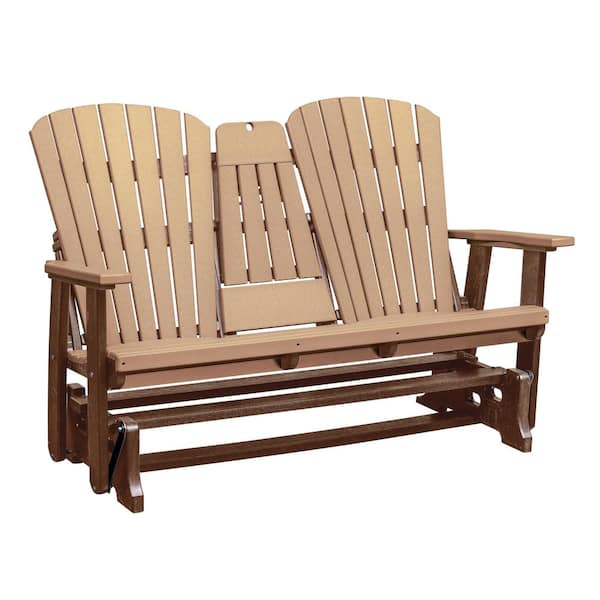 American Furniture Classics Adirondack Series 60 in. 2-Person Tudor Brown Frame High Density Plastic Outdoor Glider with Cedar Seats and Backs