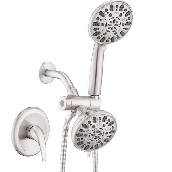 7-Spray 5 in. Dual Wall Mount Round Shower Head and Handheld Shower Head 1.8 GPM in Brushed Nickel