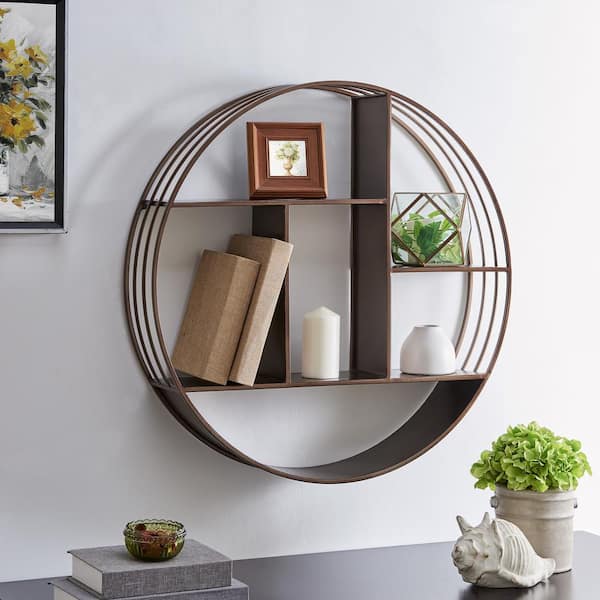FirsTime & Co. 27.5 x 6 x 27.5 in. Round Metal Bronze Brody Industrial Circular Shelf