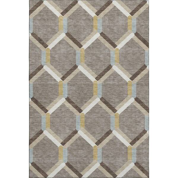 Mayfield Premium Machine Washable Abstract AMF2343 Brown 10 ft. x 14 ft. Area Rug