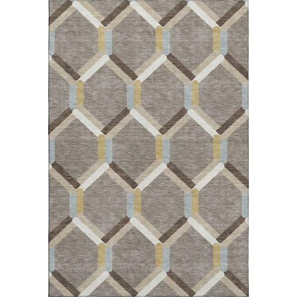 Mayfield Premium Machine Washable Abstract AMF2343 Brown 8 ft. x 10 ft. Area Rug