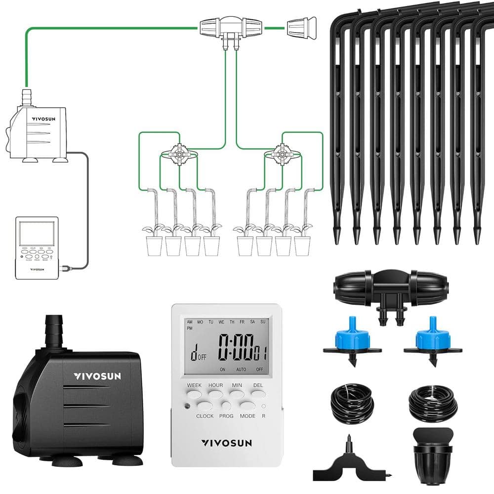 VIVOSUN Automatic 15-Watt Output Drip Irrigation Kit, Includes Pump, Timer  and Regulator wal-VSH-IS02 - The Home Depot