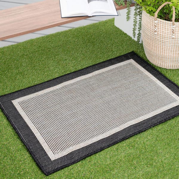 Eco Solid Border Black 2 ft. x 3 ft. Indoor/Outdoor Area Rug
