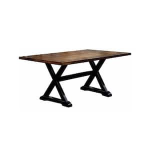 Alana 68 in. Antiqued Oak and Black Rectangular Wooden Top Plank Style Dining Table (Seat 6)