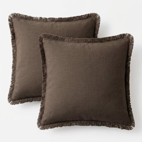 Reddish Brown Tassels 18 in. x 18 in. Throw Pillow Cover Set of 2