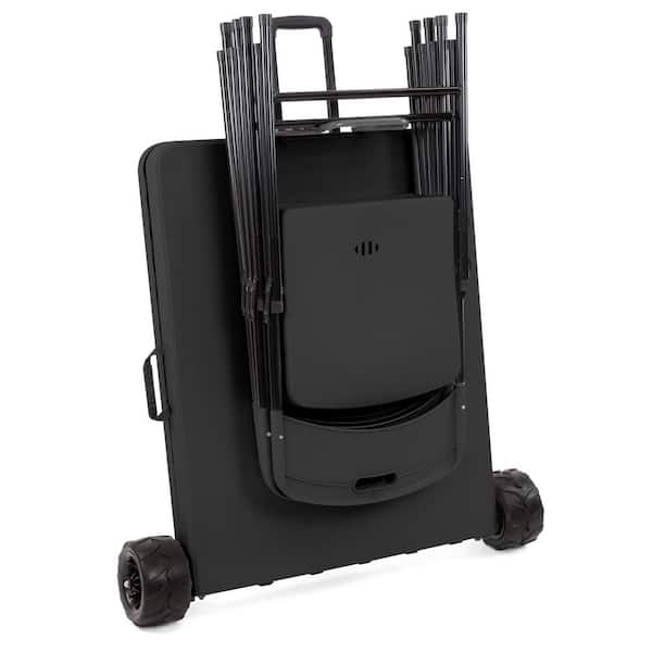 Creative Outdoor The Rolling Table and 4 Folding Chairs Combo - Black