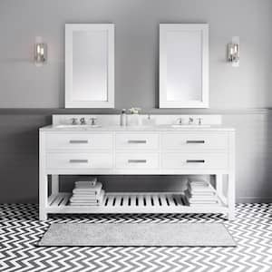 72 in. W x 21.5 in. D Vanity in White with Marble Vanity Top in Carrara White and Chrome Faucets