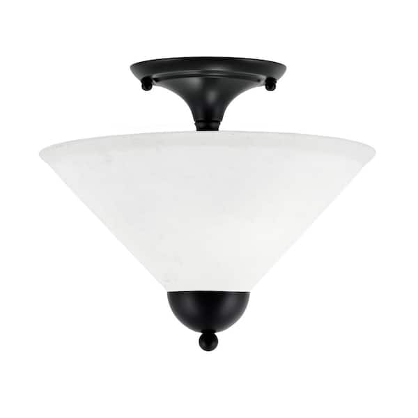 Unbranded Bristol 12 in. 2-Light Matte Black Transitional Semi-Flush Mount with 12 in. White Muslin Glass Shade, No Bulbs Included