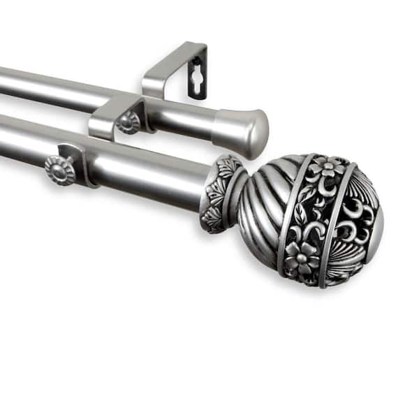 Rod Desyne 66 in. - 120 in. Telescoping 1 in. Double Curtain Rod Kit in Satin Nickel with Lanette Finial