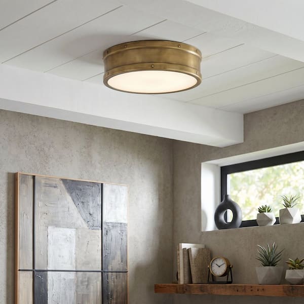 Ahoy 12.75 in. Weathered Brass LED Flush Mount