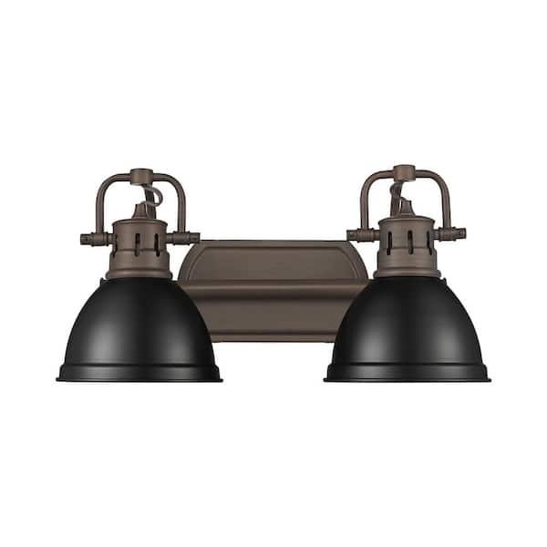 Duncan 8.25 in. 2-Light Rubbed Bronze Vanity Light with Black Shade