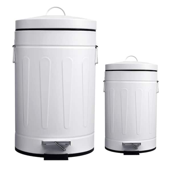 Innovaze 3.2 Gal./12-Liter and 0.8 Gal./ 3-Liter Old Time New York Style Round White Metal Step-on Trash Can Set