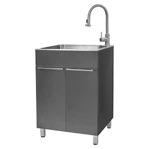 All-in-One 24 in. x 21.2 in. x 34 in. Stainless Steel Drop-In Sink and Cabinet with Faucet in Gray