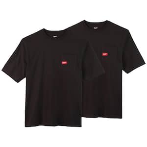 Men's 2X-Large Black Heavy-Duty Cotton/Polyester Short-Sleeve Pocket T-Shirt (2-Pack)