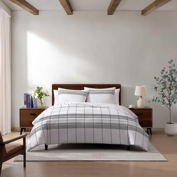 Brooklyn Heights Stripe 3-Piece Grey Cotton Slub King Duvet Cover Set