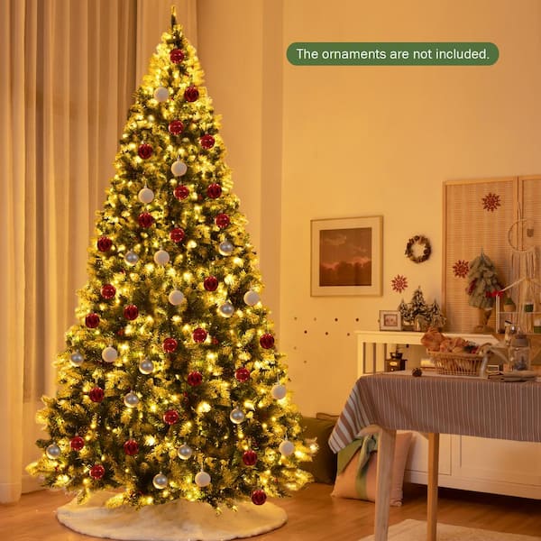 9 ft. Pre-Lit Snow Flocked Artificial Spruce Christmas Tree with 900 Warm  White Lights