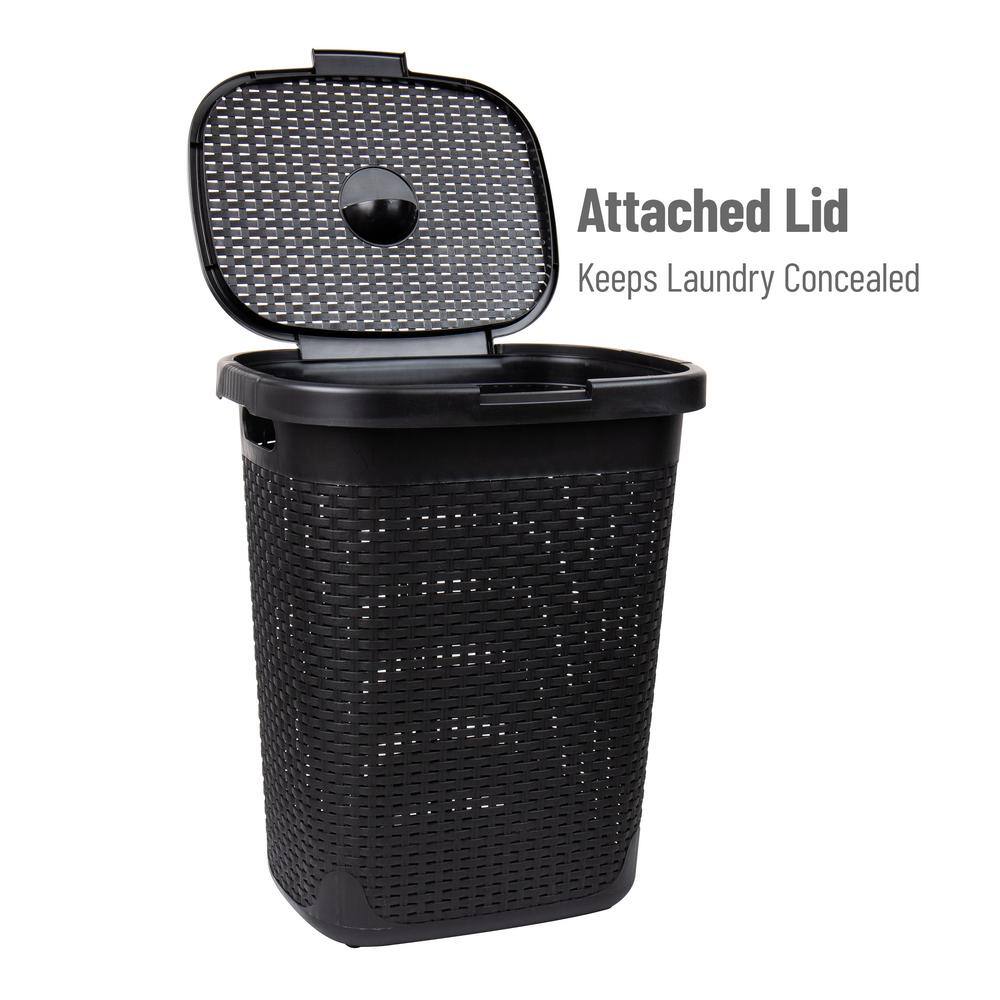 Black Wicker Design Upright Hamper with Lid
