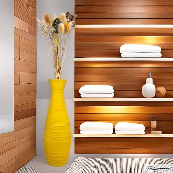 Uniquewise Yellow 24 in. Tapered Cylindrical Tall Bamboo Floor